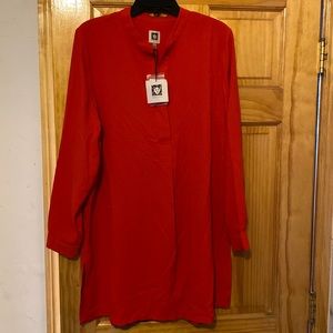 Anne Klein Beautiful Red Stand Up Collar Long Shirt New With Tags